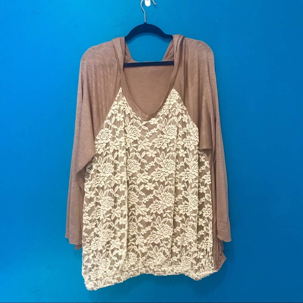 Blush and white lace hoodie